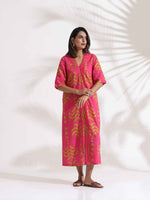 Thumbnail for trueBrowns Pink Cotton Print pleated Dress