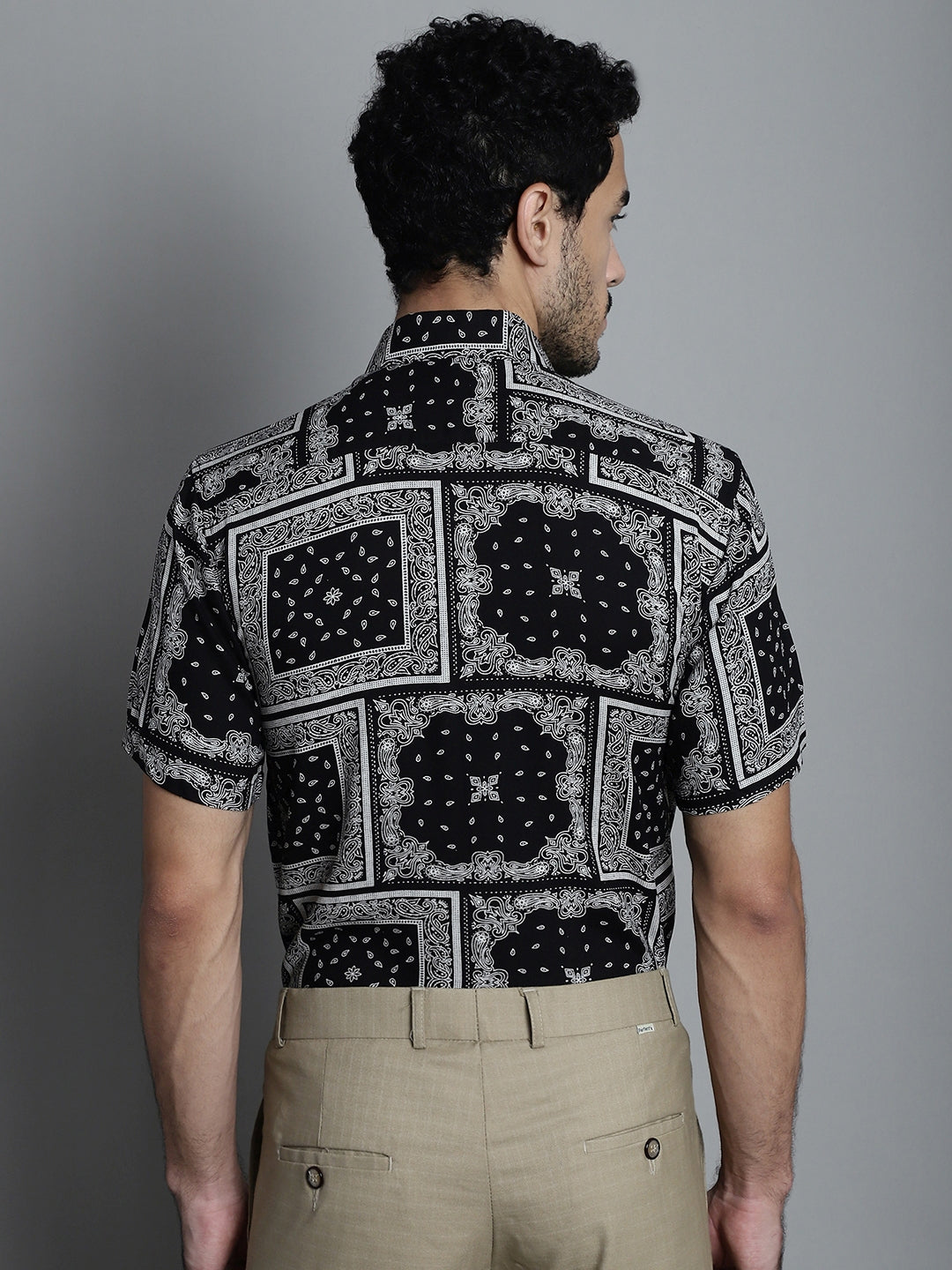 Jainish Men's Paisley Printed Formal Shirts - Black - Distacart
