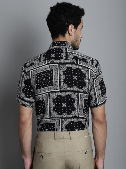 Jainish Men's Paisley Printed Formal Shirts - Black - Distacart