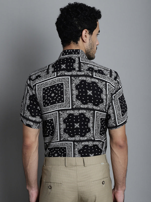 Jainish Men's Paisley Printed Formal Shirts - Black - Distacart