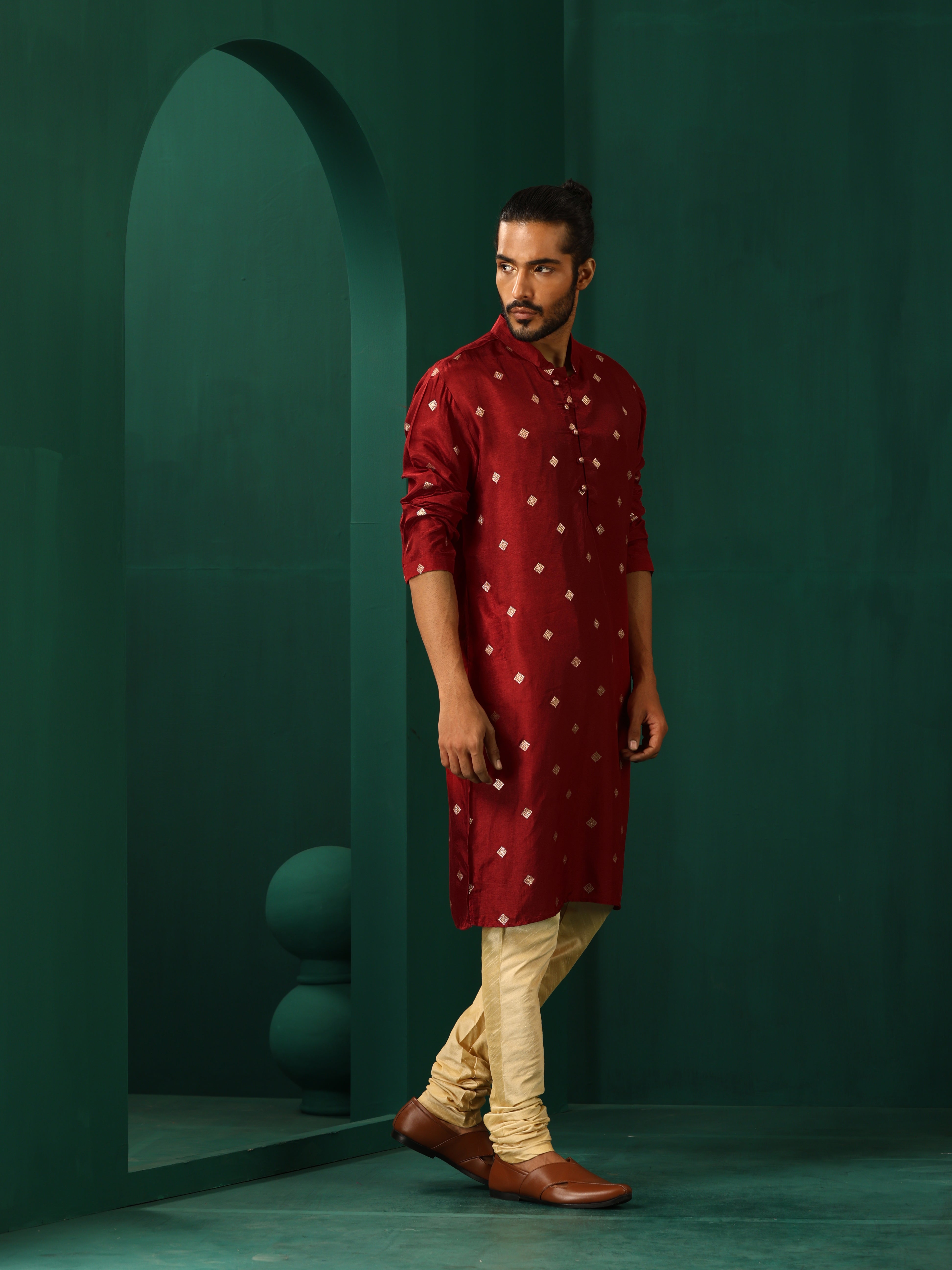 trueBrowns Men's Maroon Diamond Viscose Silk Long Kurta - Distacart