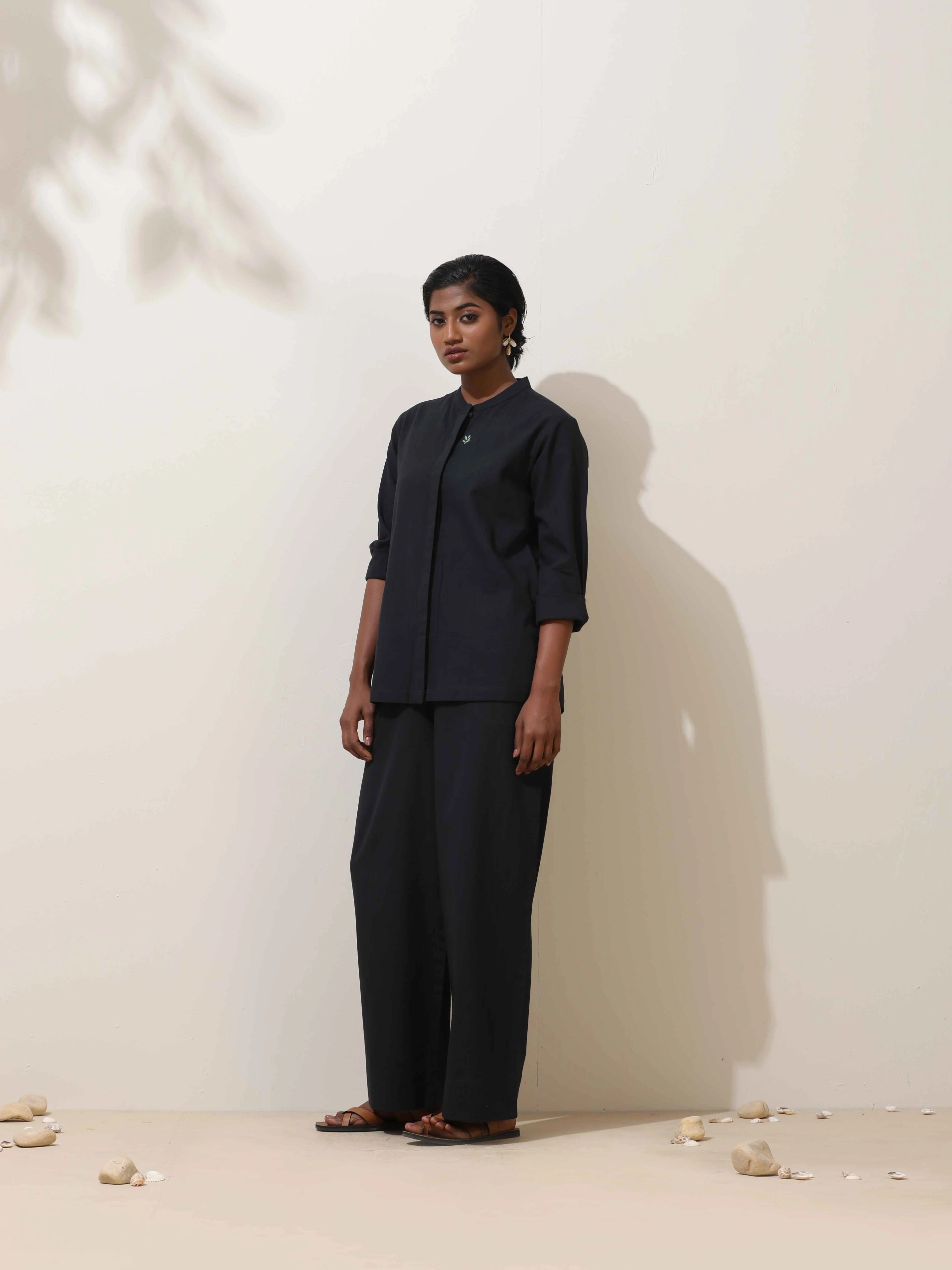 trueBrowns Black Cotton Linen Co-Ord Set - Distacart