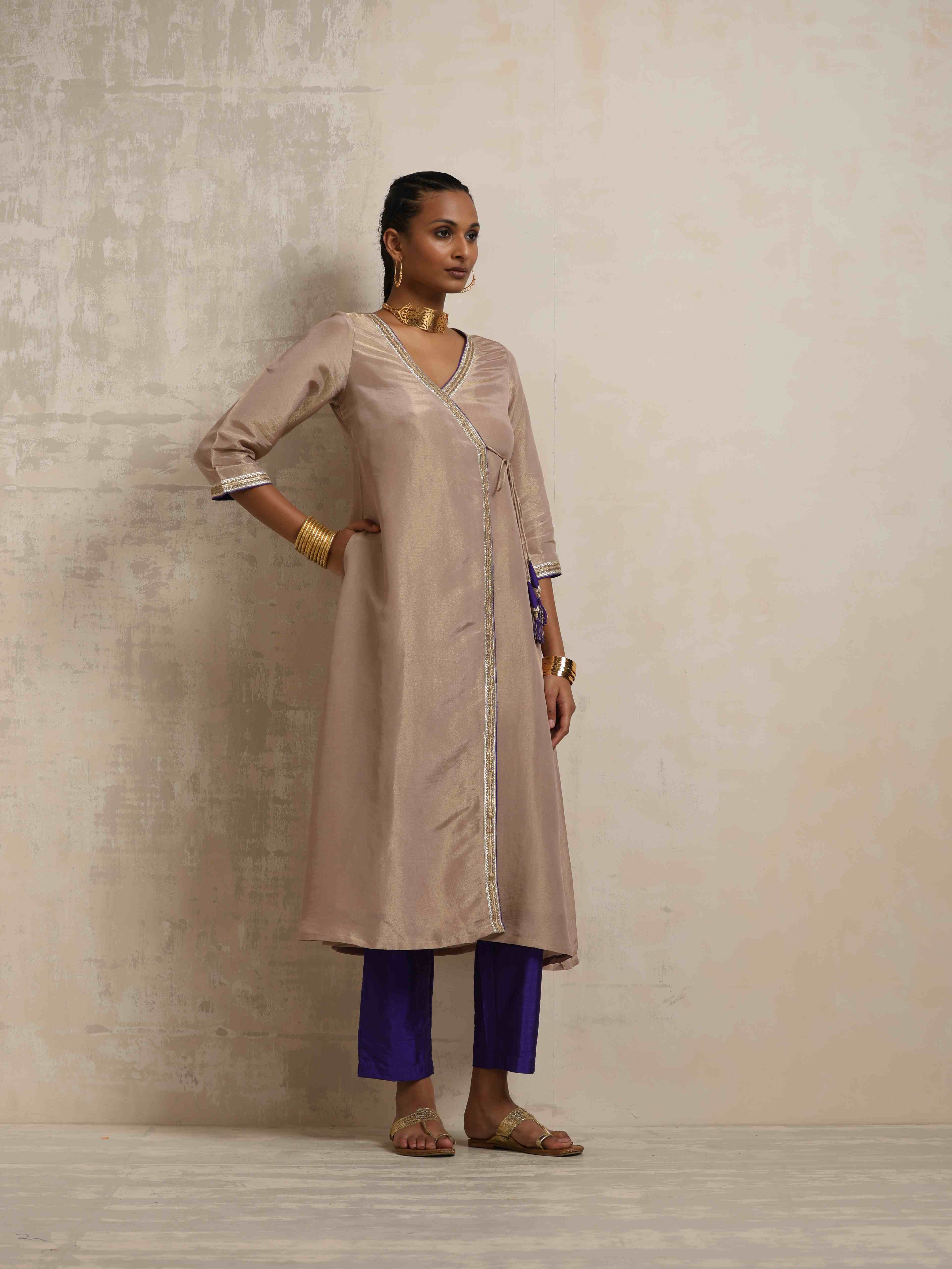 trueBrowns Lilac Tissue Angrakha Kurta Set - Distacart