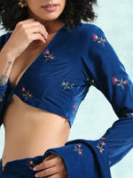 Thumbnail for trueBrowns Blue Embroidered Velvet Blouse - Distacart