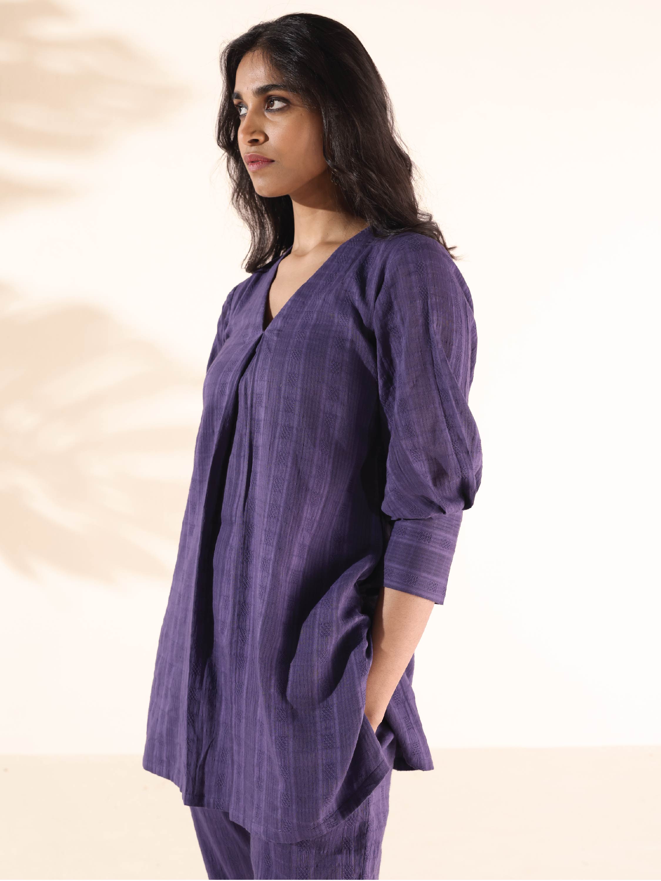 trueBrowns Purple Cotton Dobby Co-ord Set - Distacart