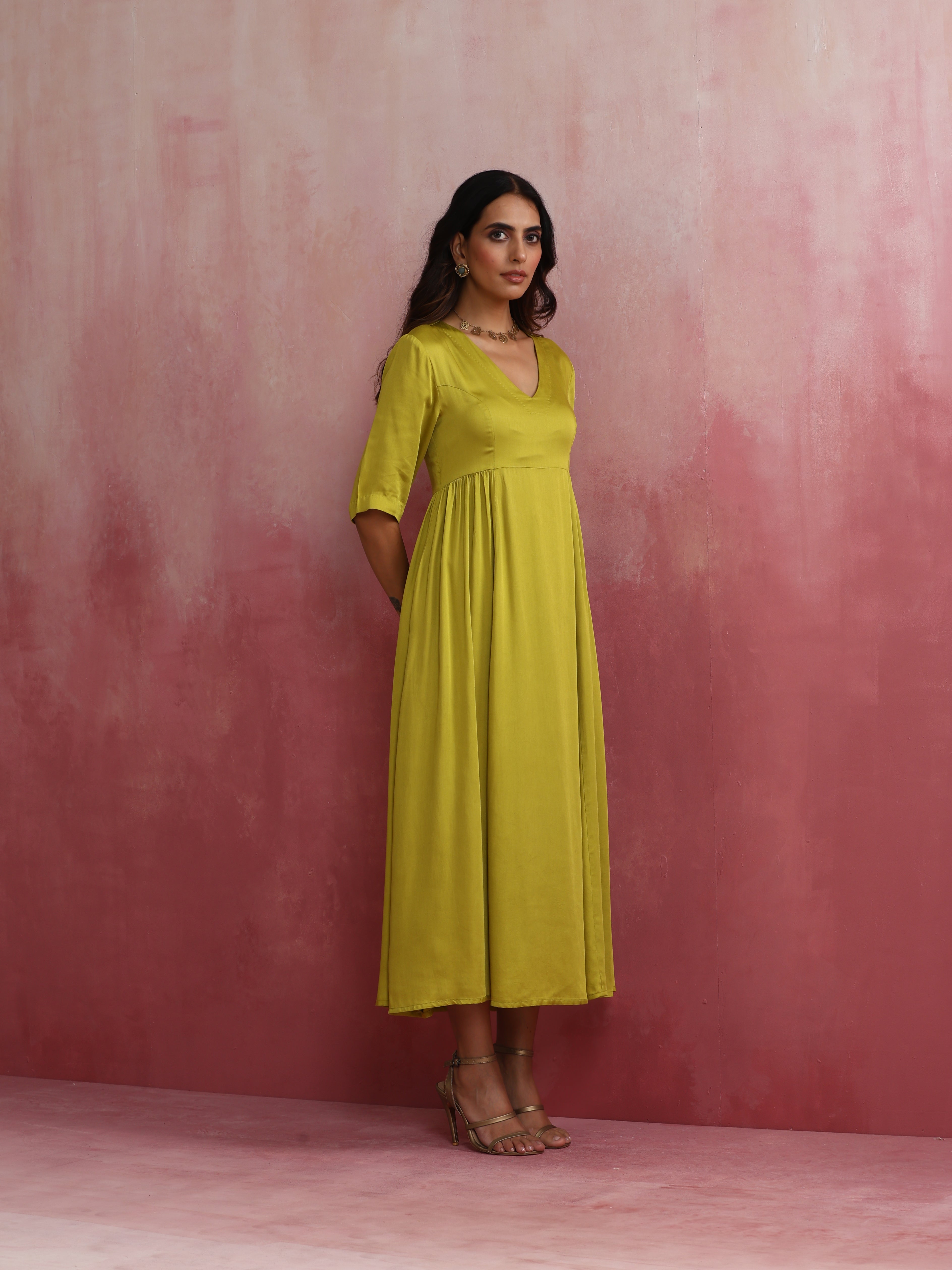 trueBrowns Modal Lime Green Dress - Distacart