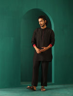 Thumbnail for trueBrowns Men's Black Silk Co-ord Set Stitch Detail - Distacart