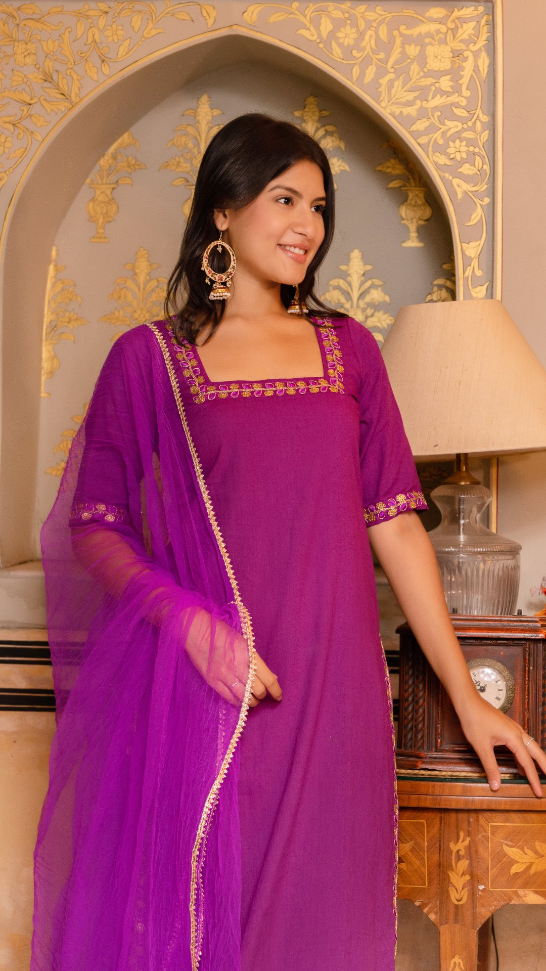 Pomcha Jaipur Gaurangi Purple Gota Lace Embroidery Suit Set - Distacart