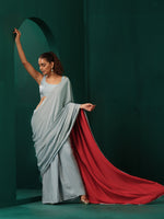 Thumbnail for trueBrowns Powder Blue Muslin Silk Ready to Wear Saree - Distacart