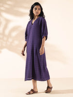 Thumbnail for trueBrowns Purple Cotton Dobby Slit Dress - Distacart