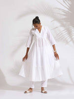 Thumbnail for trueBrowns White Cotton Schiffli Flared Anarkali Kurta Set