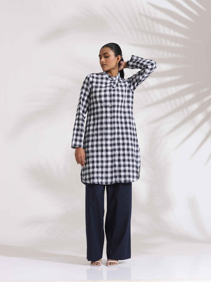 trueBrowns Blue Cotton Check Kurta Co-ord Set - Distacart