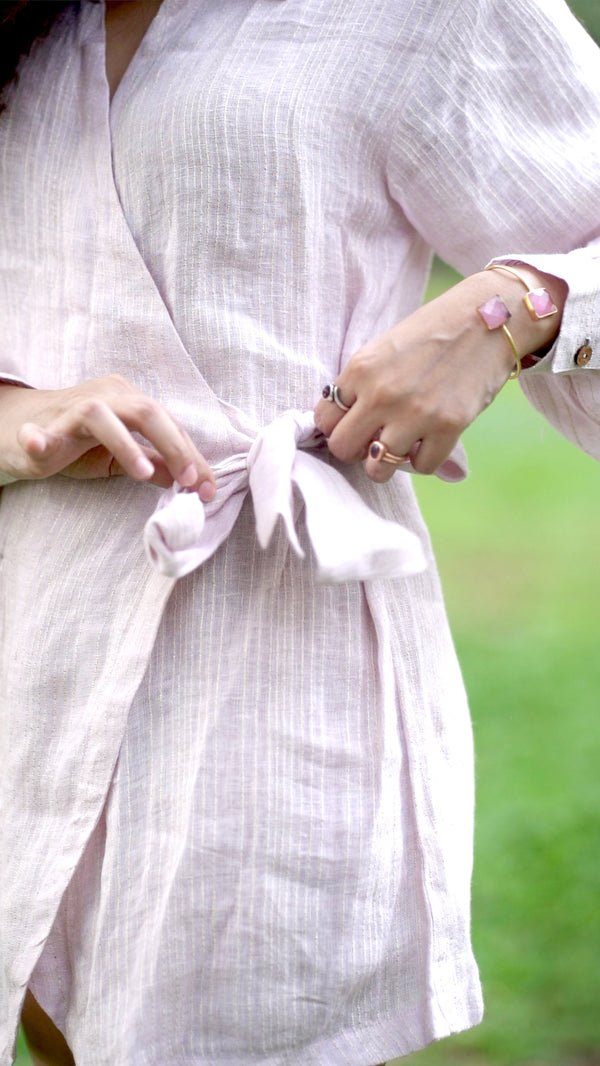 Noroke Linen Lilac Gold Wrap Shirt Dress - Distacart
