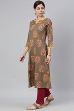 Thumbnail for Ahika Taupe Cotton A-Line Kurta