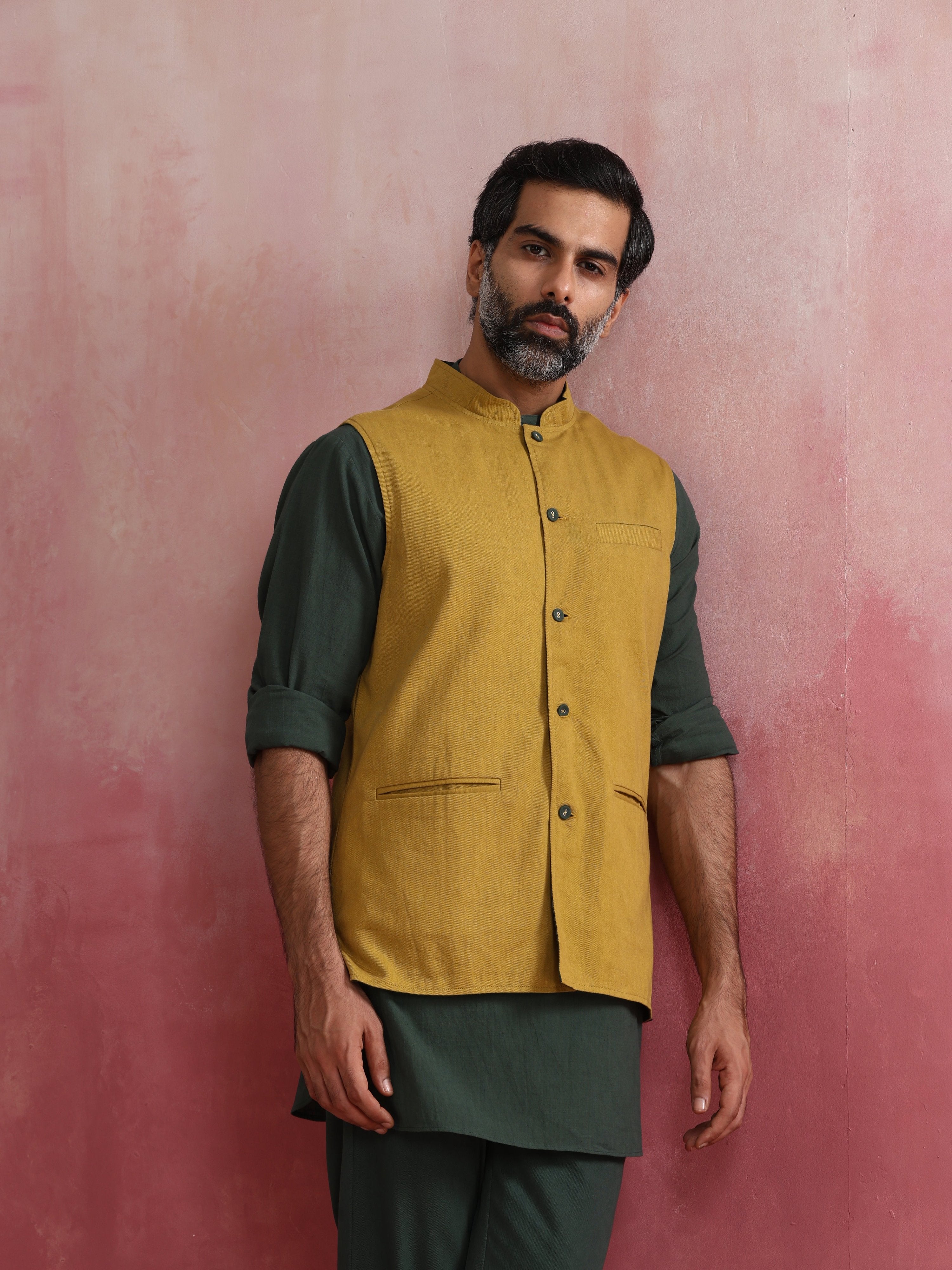 trueBrowns Men's Mustard Cotton Reversible Nehru Jacket - Distacart