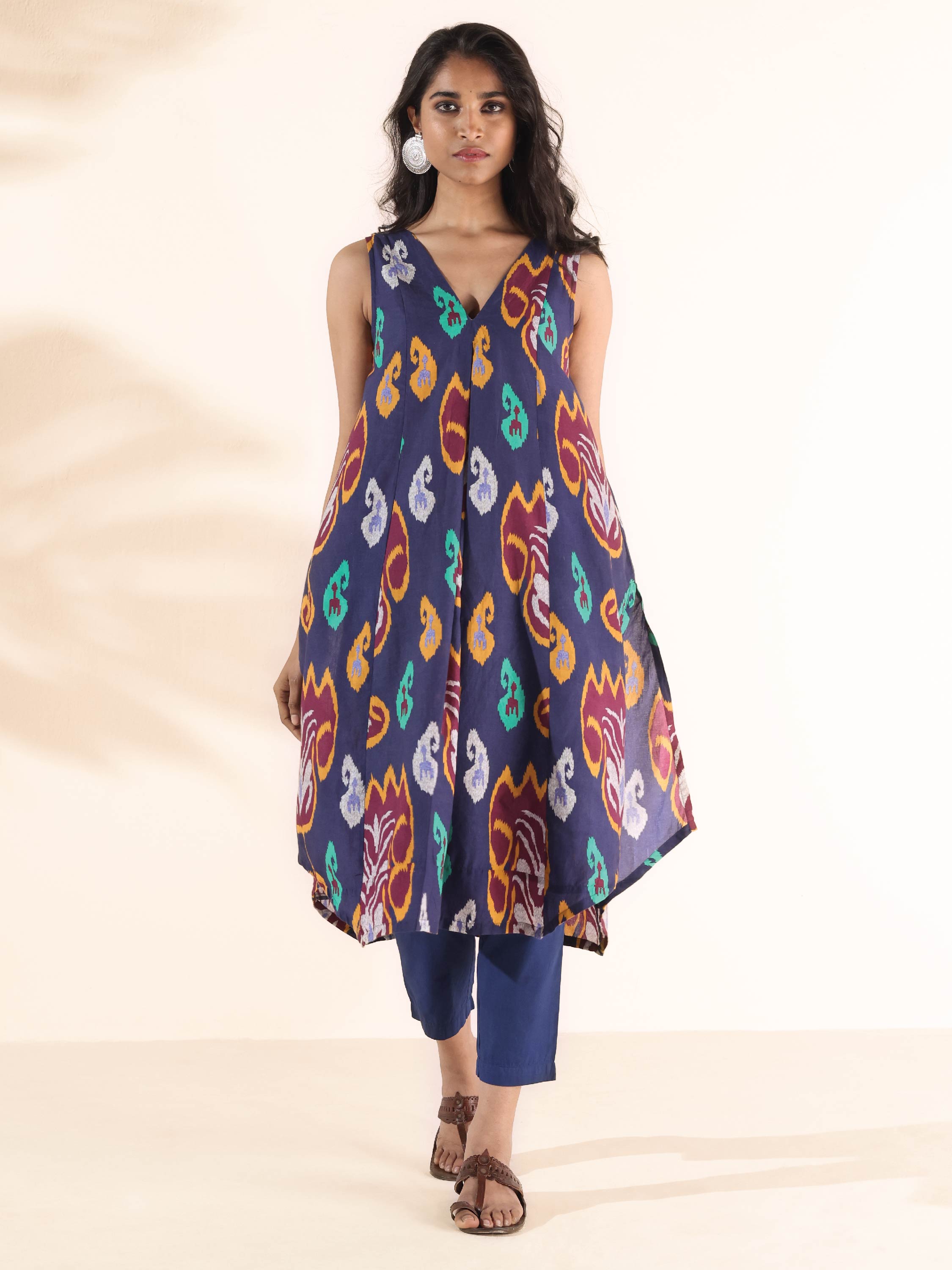 trueBrowns Purple Cotton Ikat Sleeveless Kurta Pant Set - Distacart