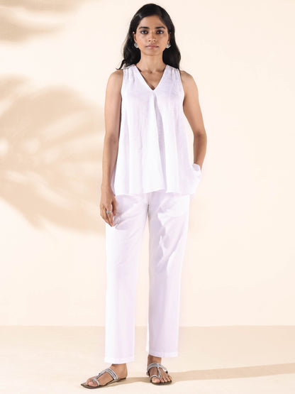 trueBrowns White Cotton Dobby Flared Co-ord Set - Distacart