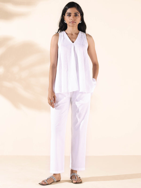 trueBrowns White Cotton Dobby Flared Co-ord Set - Distacart