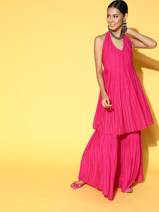 InWeave Fuchsia Backless Kurta Sharara Set - Distacart