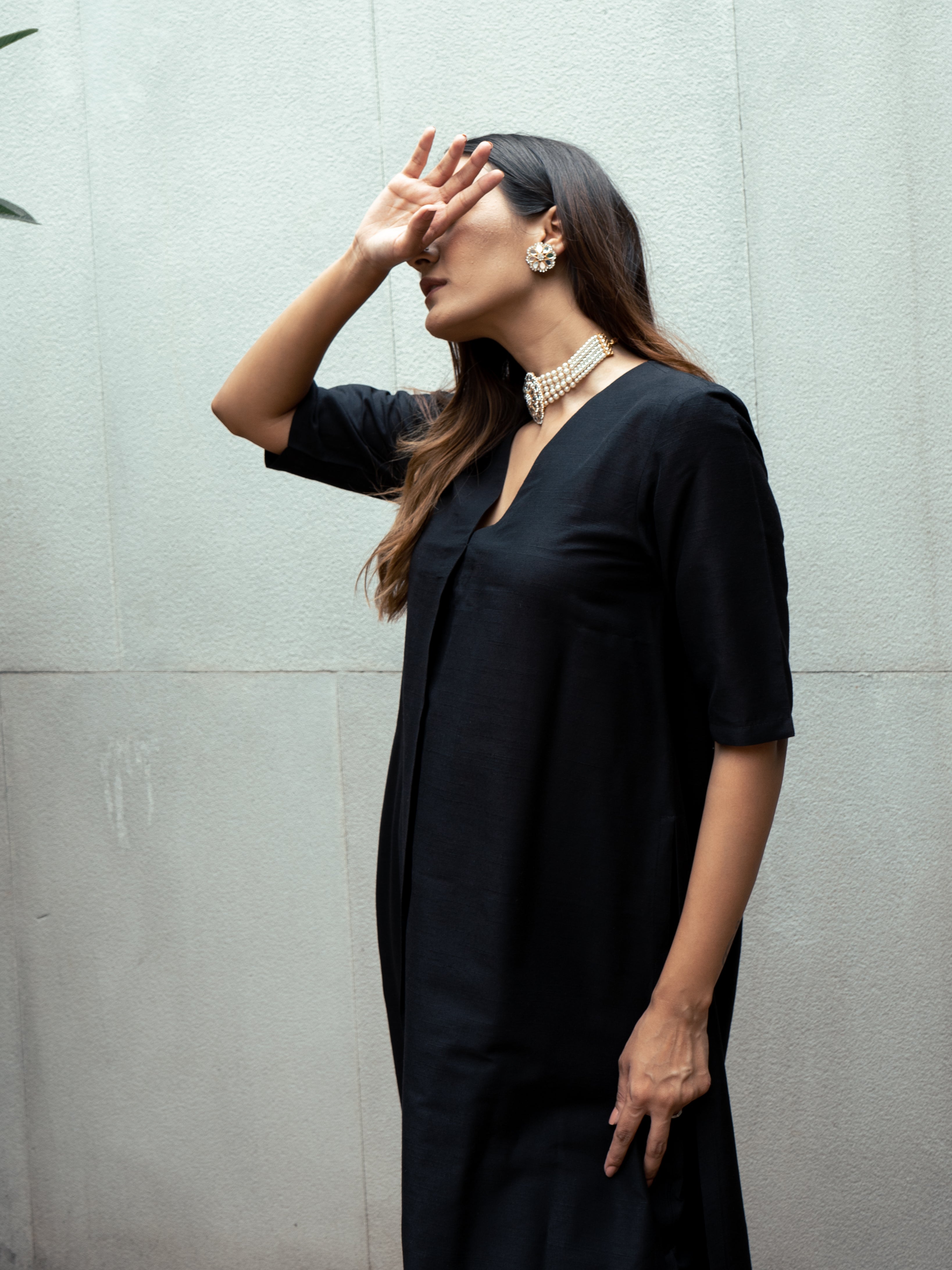 trueBrowns Black Silk Kurta Pant Set - Distacart