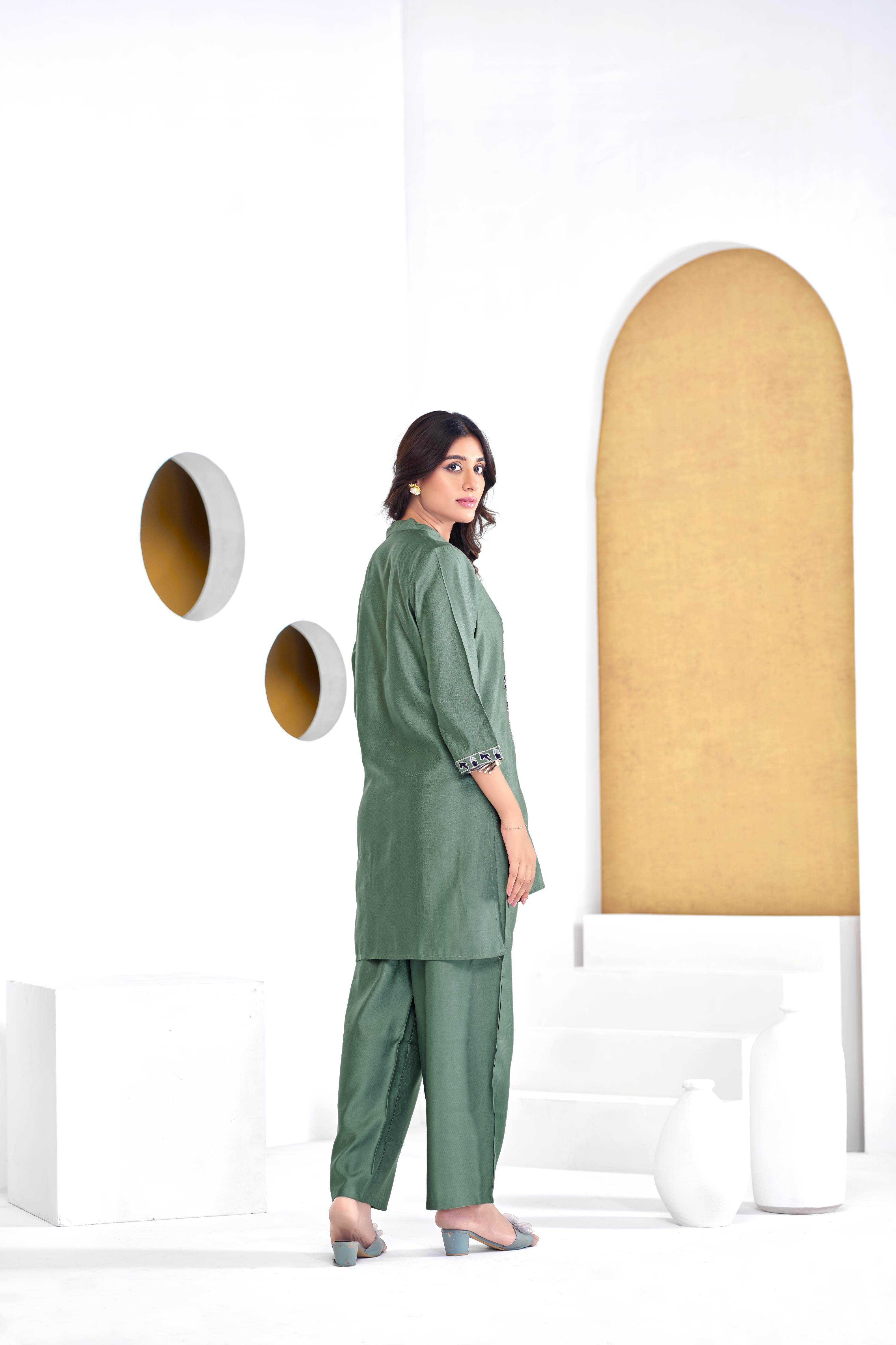 BulBul Deepti Chanderi Olive Co-Ord Set