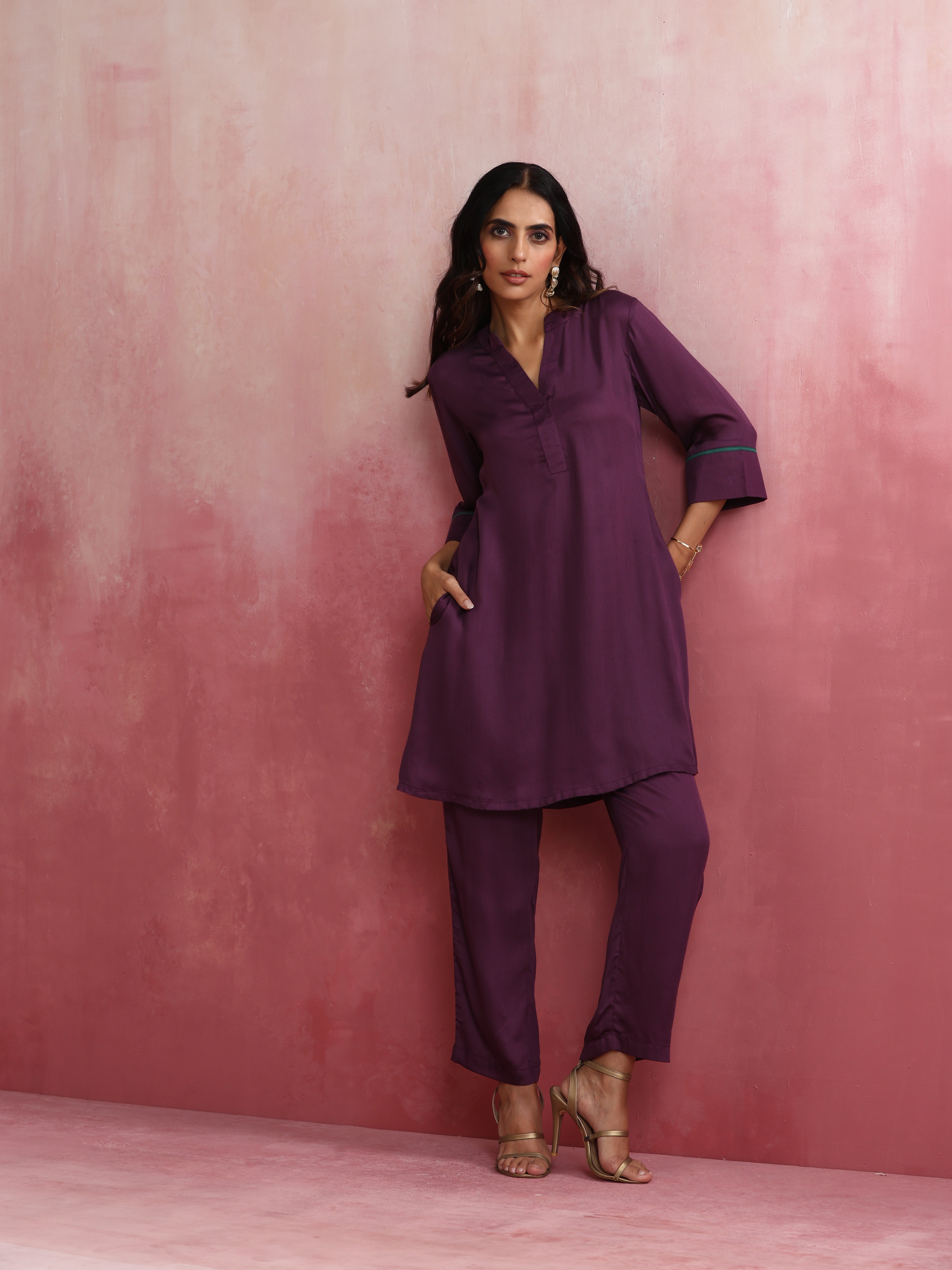 trueBrowns Purple Modal Kurta Co-ord Set - Distacart
