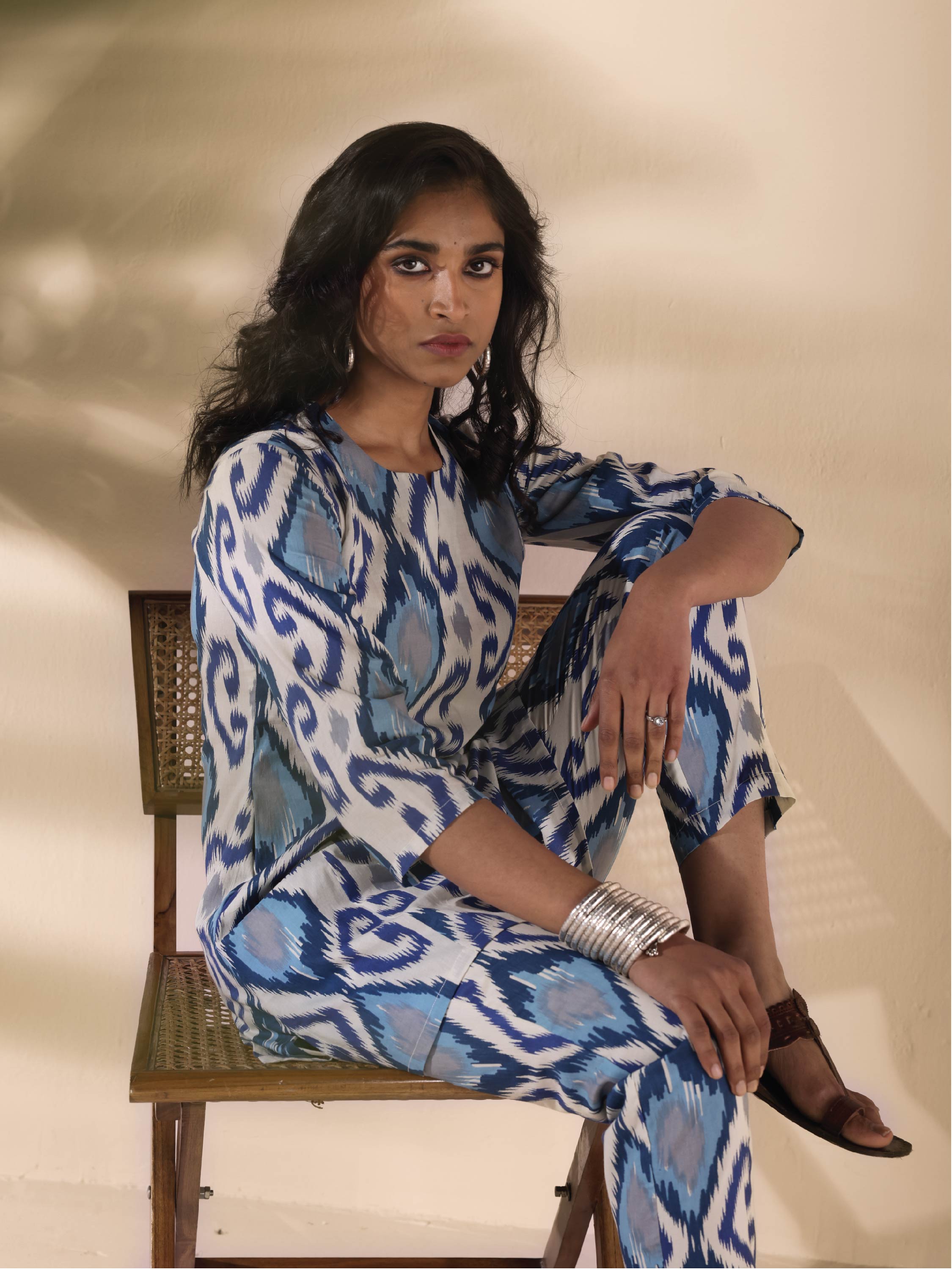 trueBrowns Blue Cotton Ikat Relaxed Co-ord Set - Distacart