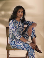 Thumbnail for trueBrowns Blue Cotton Ikat Relaxed Co-ord Set - Distacart