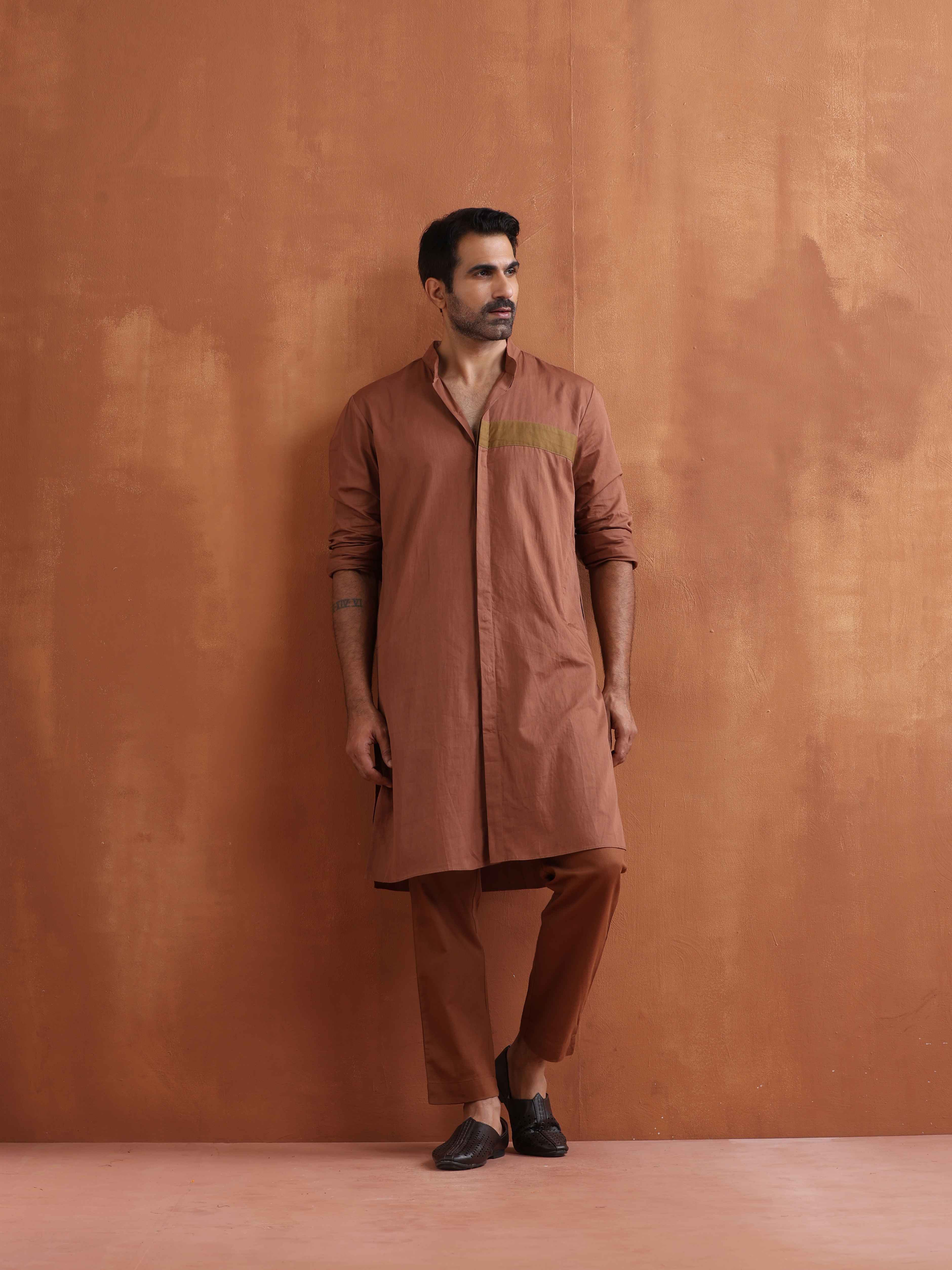 trueBrowns Men's Brown Cotton Front Open Kurta - Distacart