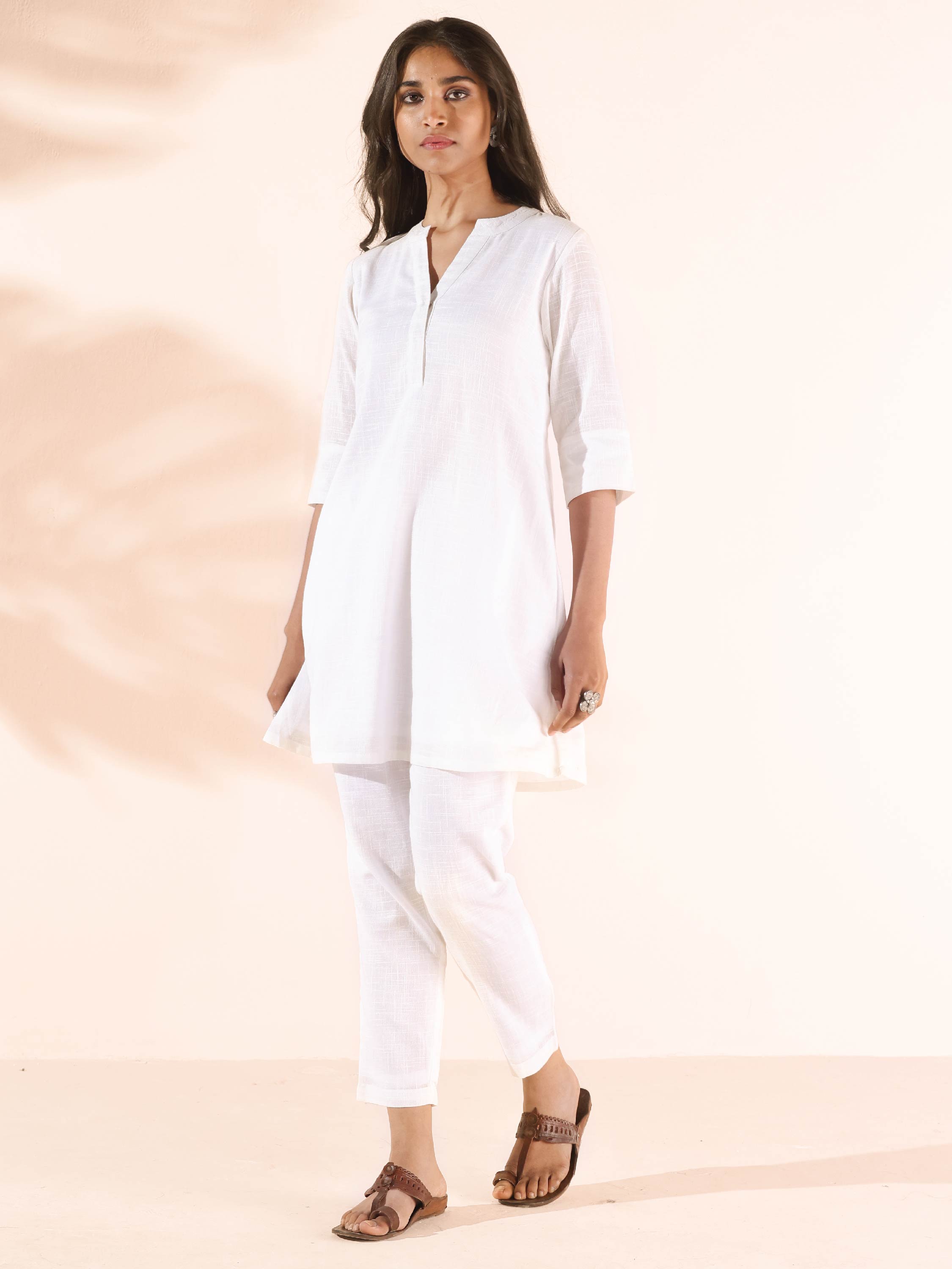 trueBrowns White Cotton Relaxed Co-ord Set - Distacart