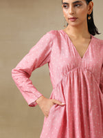 Thumbnail for trueBrowns Light Mauve Bandhani Printed Silk Flared Kurta Pant Set - Distacart