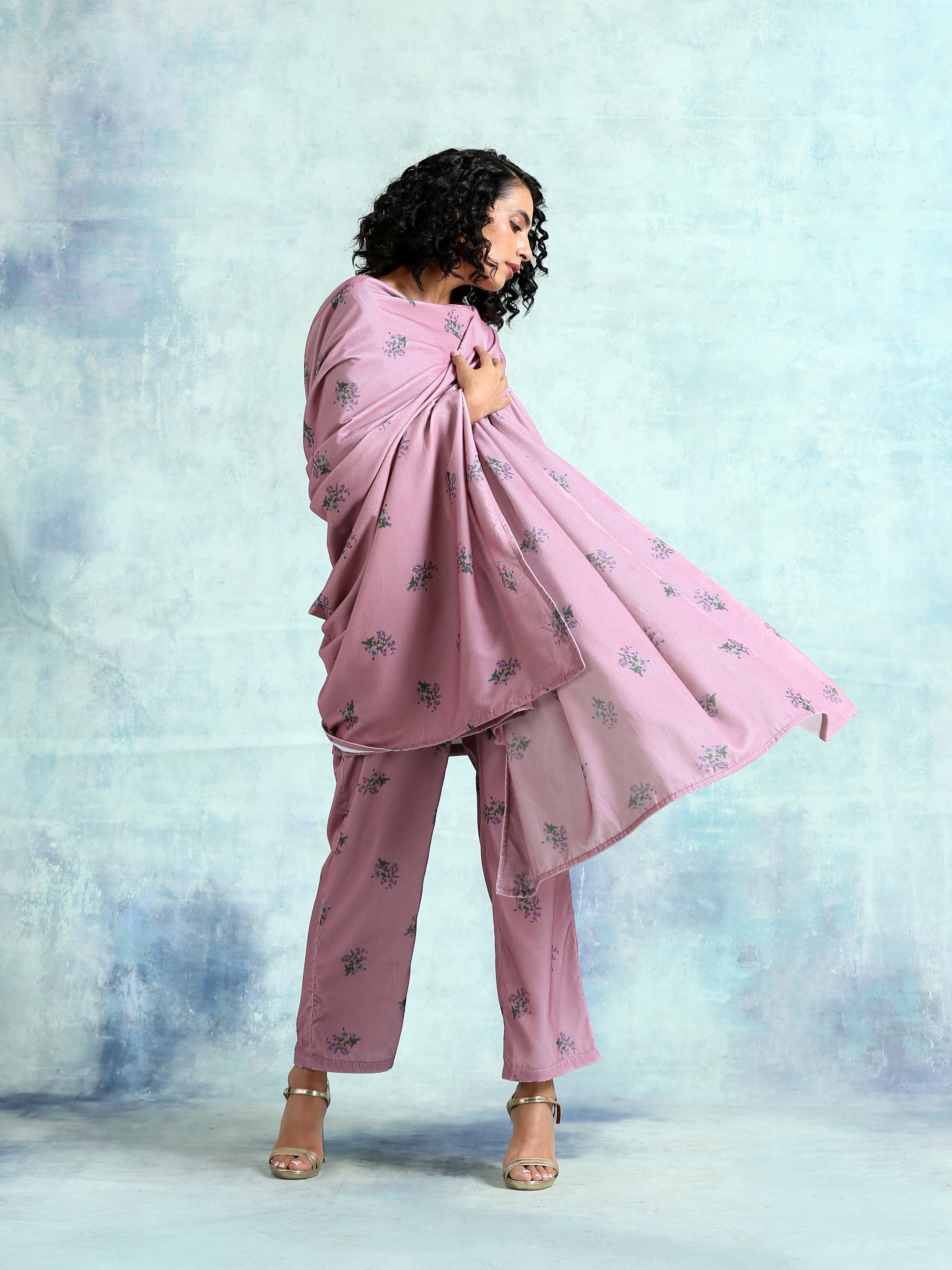 trueBrowns Light Mauve Printed Velvet Shawl - Distacart