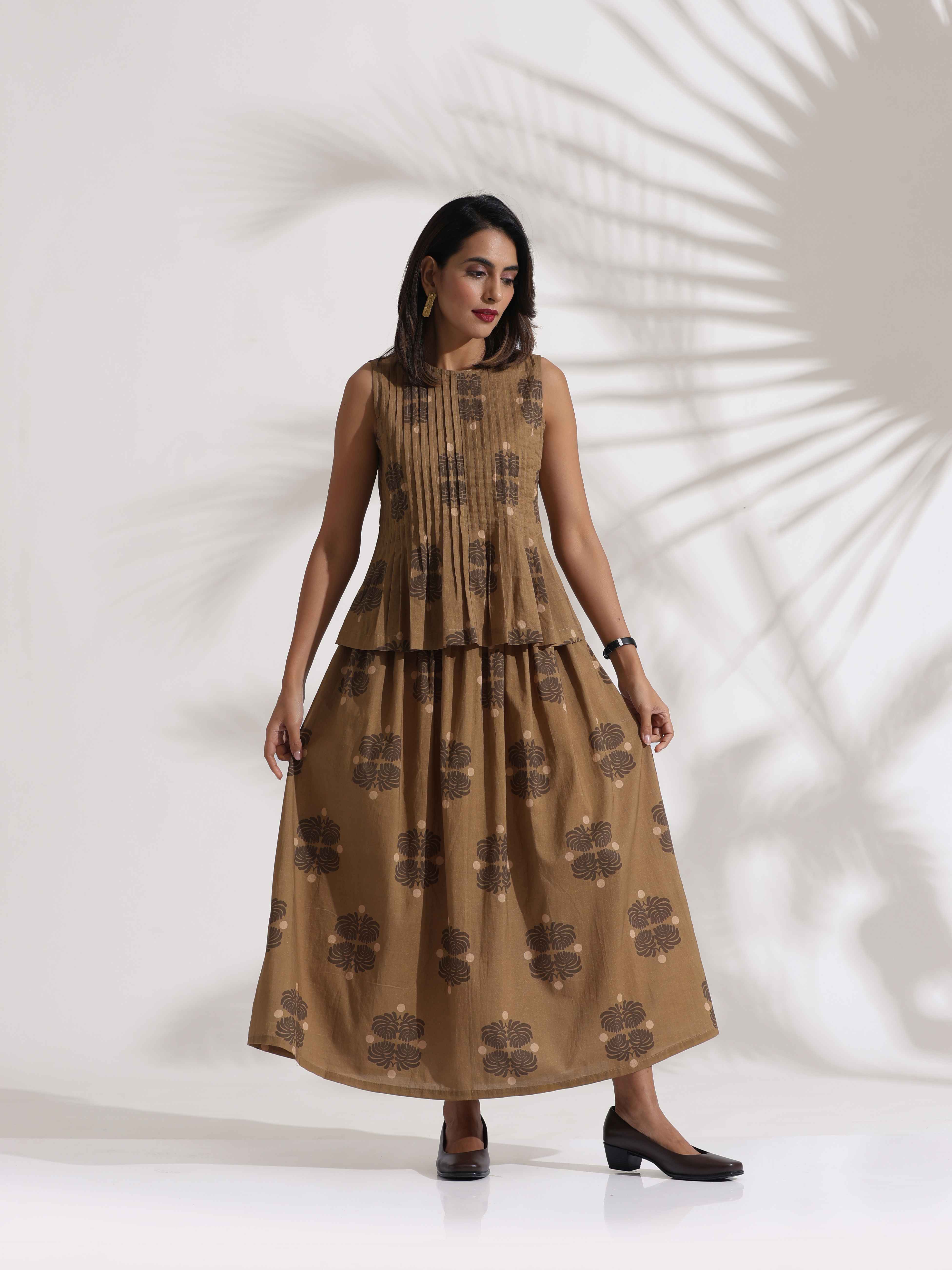 trueBrowns Beige Cotton Skirt Co-ord Set - Distacart