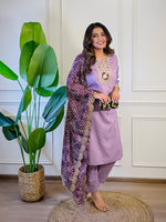 Thumbnail for The52 Women's Gorgeous Viscose Embroidery Straight Kurta with Pant And Dupatta Set