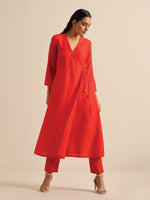 Thumbnail for trueBrowns Orange Dupion Blend Angrakha Kurta Pant Set - Distacart