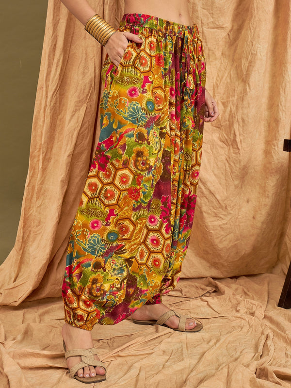 InWeave Mustard Multi Flower Harem Pant