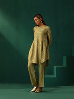 Thumbnail for trueBrowns Green Square Viscose Silk Side Gathered Co-ord Set - Distacart