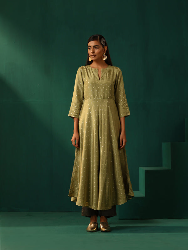 trueBrowns Green Square Viscose Silk Flared Kurta Pant Set - Distacart
