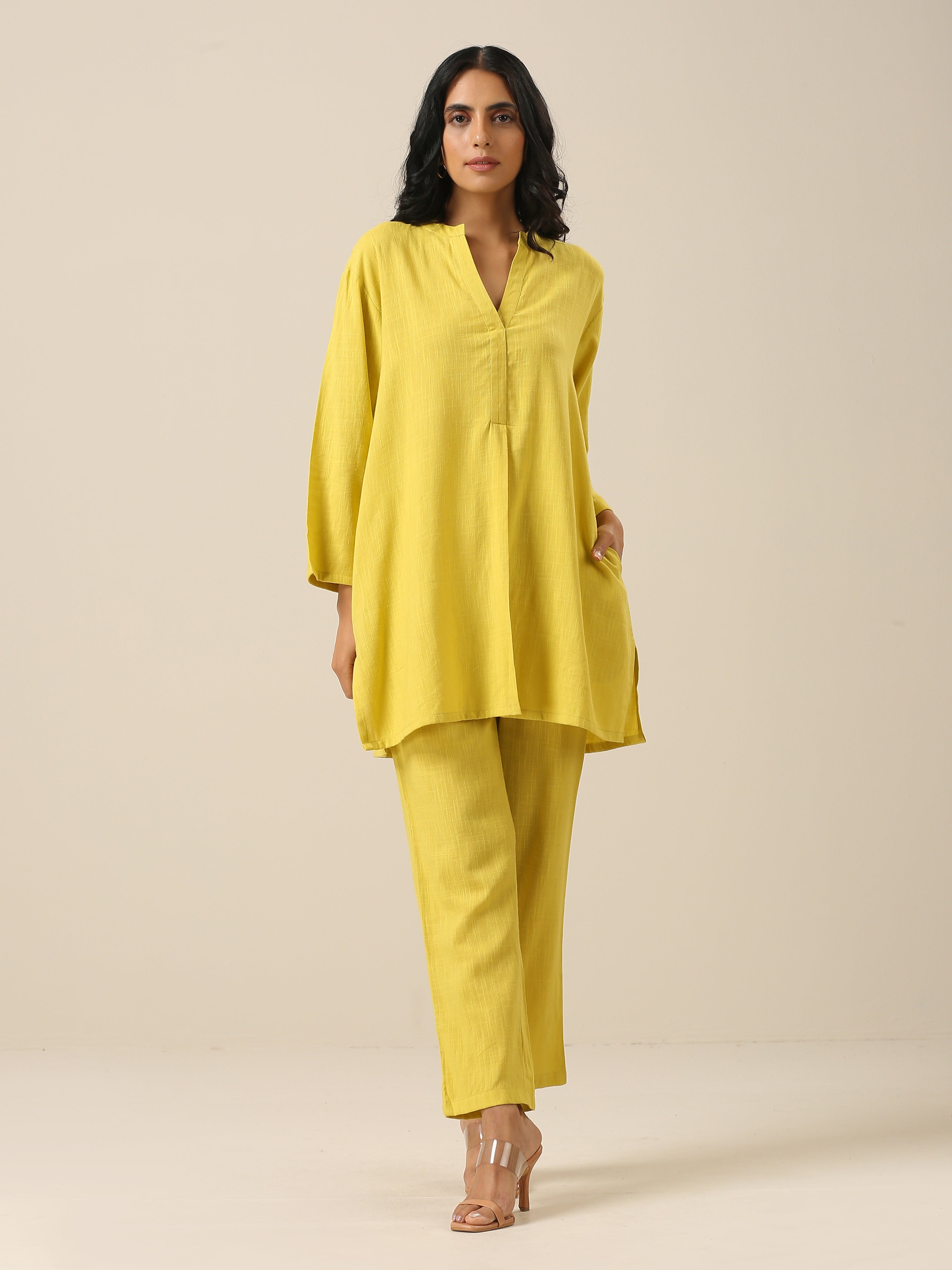 trueBrowns Lime Slub Texture Relax Fit Co-Ord Set - Distacart
