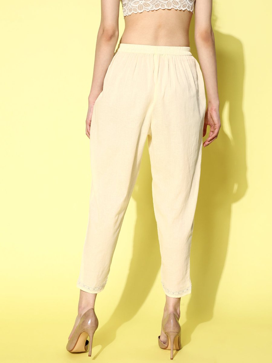 Ahalyaa Beige Floral Lace Insert Dhoti Pants - Distacart