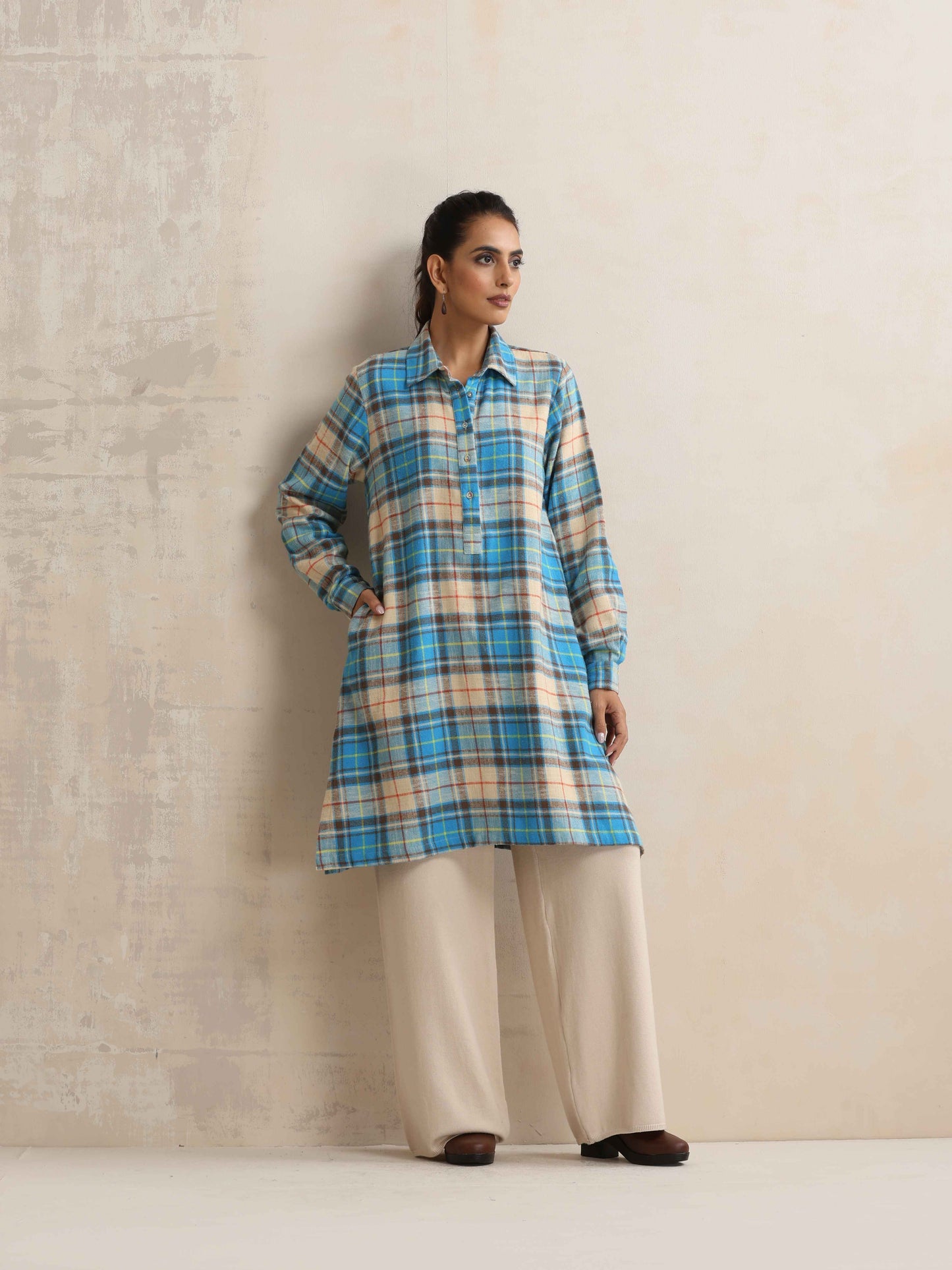 trueBrowns Beige Check Winter Top - Distacart