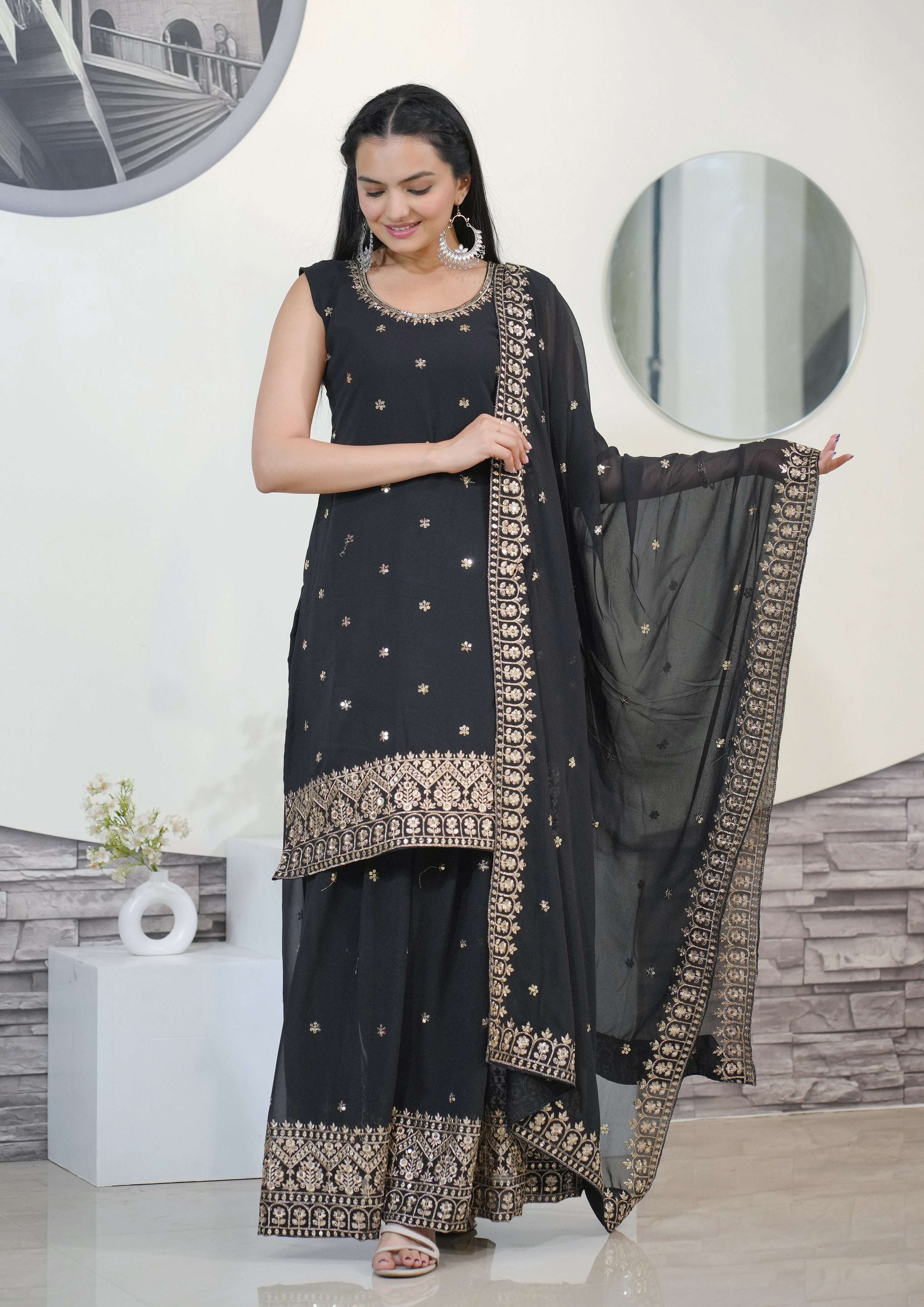 Yash Enterprise Awasome Embroidery Georgette Black Readymade Salwar Suit - Distacart