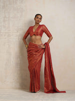 Thumbnail for trueBrowns Maroon Gold Metallic Ready To Wear Saree - Distacart