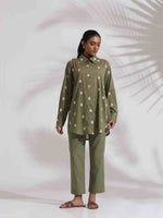 Thumbnail for trueBrowns Olive Green Cotton Floral Embroidered Co-ord Set