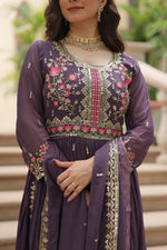 Thumbnail for Anaita Violet Georgette Readymade Suit with Embroidery & Sequence Work - Dista