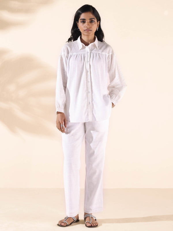 trueBrowns White Cotton Shirt Co-ord Set - Distacart
