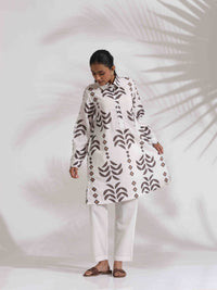 Thumbnail for trueBrowns White Cotton Stripe Print Kurta Co-ord Set