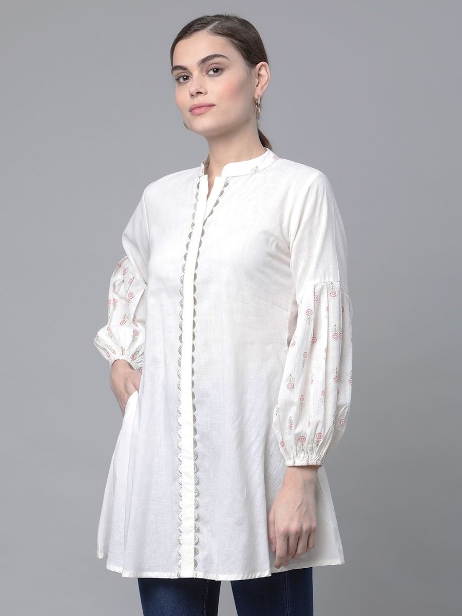 Ahalyaa Women Off White Pure Cotton Printed Tunic - Distacart
