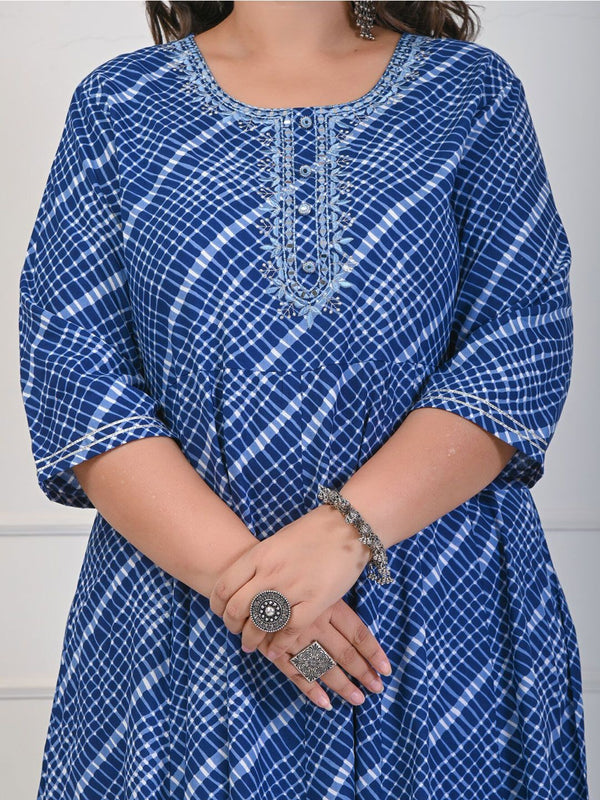 Swasti Checked Embroidered Fit & Flare Midi Dress