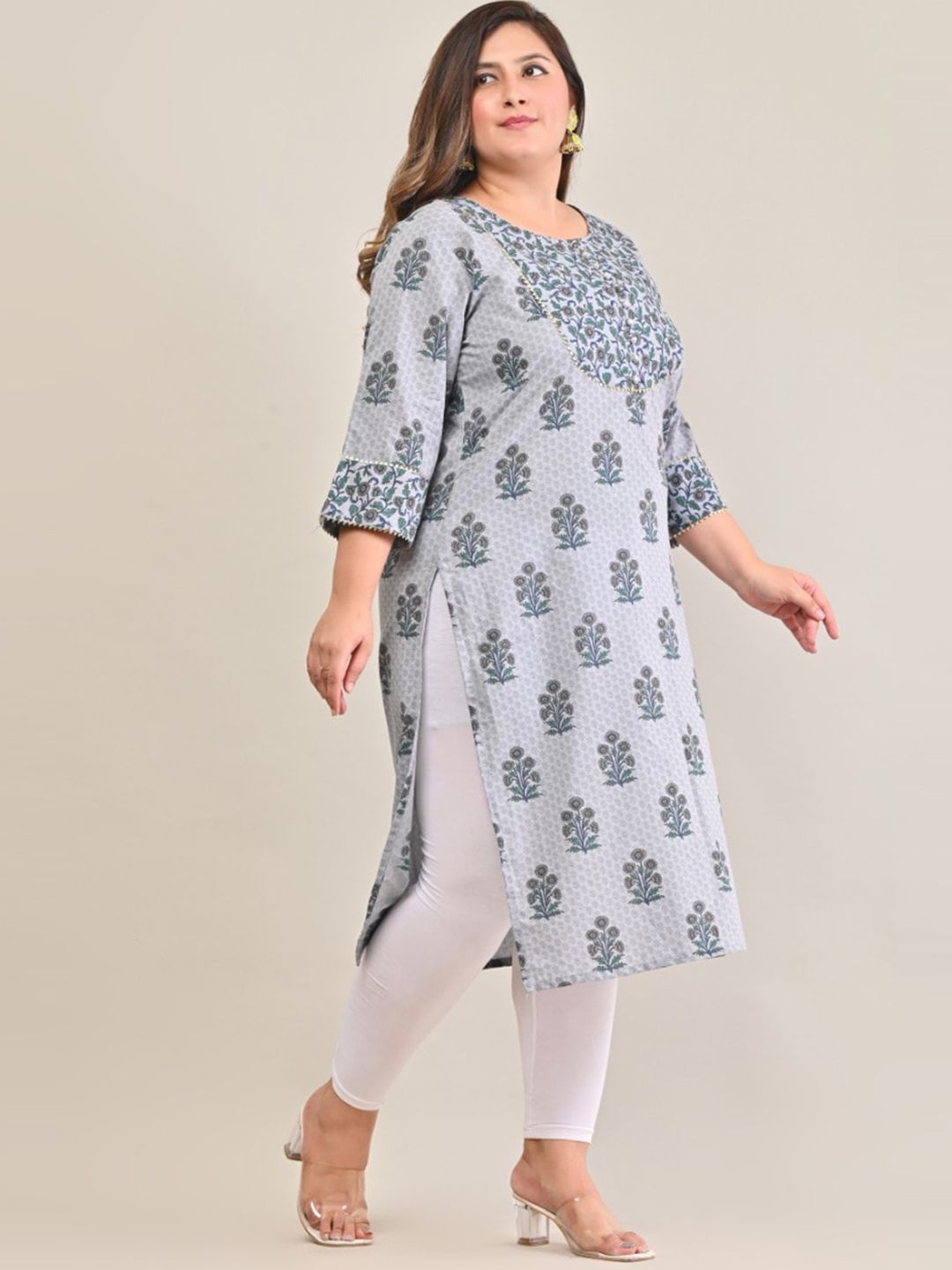 Swasti Women Grey Floral Printed Floral Pure Cotton Kurta - Distacart